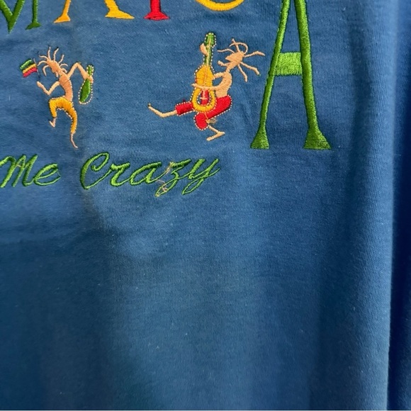 ReggaeTees Jamaica Me Crazy Embroidered Blue Tee Size XL - Picture 2 of 4